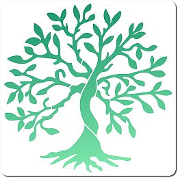 GORGECRAFT Tree of Life Stencil Leaf Template 10x10 Inch Large Reusable Decoration Sign Square Tree Stencils for Painting on Wood Wall Scrapbook Card Floor and Tile Drawing