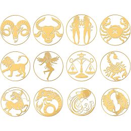 OLYCRAFT 12 Pcs Constellation Pattern Stickers Self Adhesive Golden Stickers Zodiac Signs Metal Stickers Brass Stickers for DIY Scrapbooks Resin Crafts Phone Decorations Cool Sticker - 12 Styles