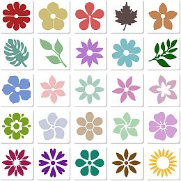 GORGECRAFT 5.1x5.1 25Pcs Mini Flower Stencils Plastic Cute Leaf Floral Essential Paint Stencil Square Drawing Spray Paint Reusable Templates Drawing for DIY Crafts Painting Wood Wall Canvas Card