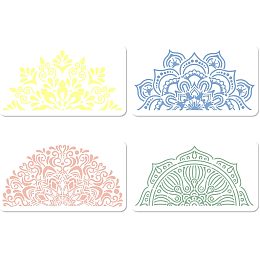 GORGECRAFT 5.9"x11.8" 4Pcs Mandala Stencils Plastic Floral Design Stencil Flower Border Reusable Templates Drawing for DIY Crafts Painting Wood Wall Canvas Card Home Decor