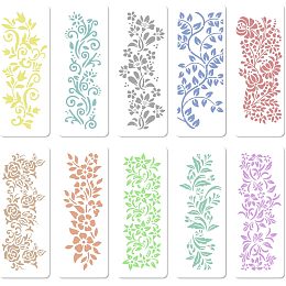 GORGECRAFT 10 Styles Leaf Vine Painting Stencils Plastic Flower Border Wall Stencil Botanical Leaves Rose Reusable Drawing Template DIY Crafts for DIY Painting Wood Wall Canvas Card Home Decor Crafts