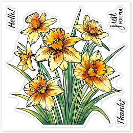 GLOBLELAND Daffodils Plants Clear Stamps Flower Embossing Stamp Sheets Silicone Text Clear Stamps Seal for DIY Scrapbooking and Card Making Paper Craft Decor (Colorful)