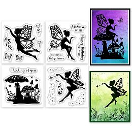 GLOBLELAND 4Pcs Fairy Mini Clear Stamps for DIY Scrapbooking Elves Mini Silicone Clear Stamp Seals Transparent Stamps for Cards Making Photo Album Journal Home Decoration