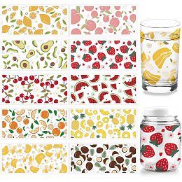 Arricraft 10 Pcs 10 Styles Cup Transfer Sticker, Fruit Transfer Paper Strawberry Rub on Stickers UV DTF Watermelon PVC Cup Wrap Sticker Waterproof Rub Decals for Craft Glass