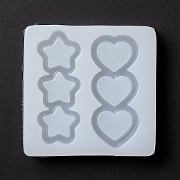 Honeyhandy Triple Star & Triple Heart Silicone Molds, Shaker Molds, Quicksand Molds, Resin Casting Molds,for UV Resin & Epoxy Resin Jewelry Craft Making, White, 76x77.5x15mm, Inner Diameter: 27x66mm and 29x67mm