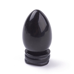 Honeyhandy Natural Obsidian Display Decorations, with Base, Egg Shape Stone, 56mm, Egg: 47x30mm