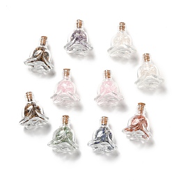 Mixed Gemstones Chips in Rose Glass Bottle Display Decorations, for Witchcraft, 27x39x44.5mm