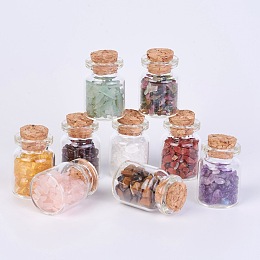 Honeyhandy Glass Wishing Bottle, For Pendant Decoration, with Gemstone Chip Beads Inside and Cork Stopper, 33mm, about 9pcs/box