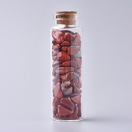 Honeyhandy Glass Wishing Bottle, For Pendant Decoration, with Red Jasper Chip Beads Inside and Cork Stopper, 22x71mm