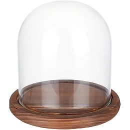 BENECREAT 5.5x5inch Eternal Transparent Flower Glass Cover, Cloche Dome Micro Landscape with Solid Wood Base for DIY Flower Craft, Christmas Decorations