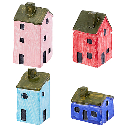 FINGERINSPIRE 4 Pcs Resin Village House Miniature Fairy House Mini Resin House Fairy Cottage House Pink & Dark Blue & Light Blue & Red Fairy Cottage House DIY Decoration for Dollhouse Supplies