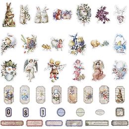 GORGECRAFT 80PCS Easter Paper Adhesive Stickers Retro Rabbit Angel Easter Egg Rub on Transfers for Crafts Adhesive Label Package Sealing Decals Journaling Supplies for Living Room Office Classroom