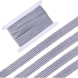 GORGECRAFT 24 Yards Light Grey Elastic Band 0.3" Glitter Metallic Ribbon Flat Elastic Strap Braided Stretch Ribbon Elasticity Knit Rubber Cord Webbing Garment Accessories for Crafting Gift Wrapping