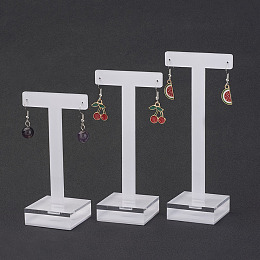 Honeyhandy T Bar Earring Displays, Acrylic, White, 10.5x5.7x4cm, 12x5.7x4cm, 13.5x5.7x4cm