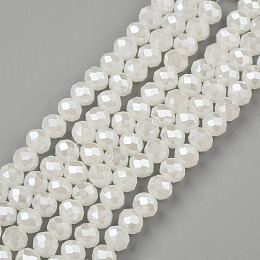 Honeyhandy Electroplate Glass Beads Strands, Imitation Jade Beads, Pearl Luster Plated, Faceted, Rondelle, Creamy White, 2x1.5mm, Hole: 0.4mm, about 195pcs/strand, 11 inch(27.5cm)