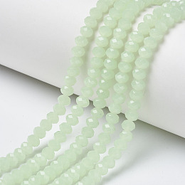 Honeyhandy Glass Beads Strands, Imitation Jade, Faceted, Rondelle, Pale Green, 3.5~3.8x3mm, Hole: 0.4mm, about 113~115pcs/strand, 32~33cm