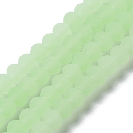 Honeyhandy Imitation Jade Solid Color Glass Beads Strands, Faceted, Frosted, Rondelle, Pale Green, 8mm, Hole: 1mm, about 63~65pcs/strand, 39~40cm