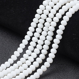 Honeyhandy Opaque Solid Color Glass Beads Strands, Faceted, Rondelle, White, 3.5x3mm, Hole: 0.4mm, about 138pcs/strand, 15.7 inch(40cm)