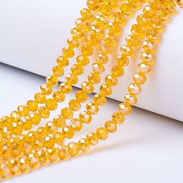 Honeyhandy Electroplate Glass Beads Strands, AB Color Plated, Faceted, Rondelle, Orange, 4x3mm, Hole: 0.4mm, about 123~127pcs/strand, 16.5~16.9 inch(42~43cm)