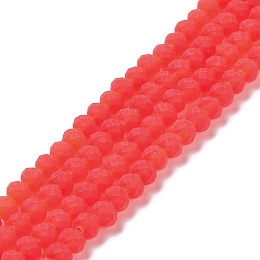 Transparent Glass Beads Strands, Faceted, Frosted, Rondelle, Tomato, 6x4.5mm, Hole: 1.4mm, about 86pcs/strand, 16.14 inch(41cm)