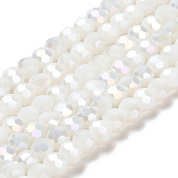 Opaque Glass Beads Stands, AB Color, Faceted(32 Facets), Round, White, 6x5.5mm, Hole: 1.2mm, about 91~93pcs/strand, 19.49~19.92 nch(49.5~50.6cm)