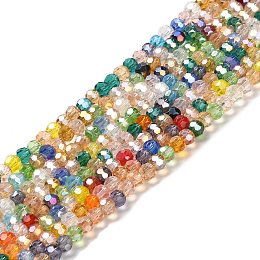 Transparent Glass Beads, 32 Facets, AB Color Plated, Round, Mixed Color, 4.5x4mm, Hole: 1mm, about 94~95pcs/strand, 13.98''(35.5cm)