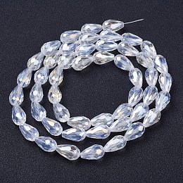 NBEADS 10 Strands Faceted Drop AB Color Plated Clear Glass Beads Strands with 15x10mm,Hole: 1mm,about 50pcs/strand