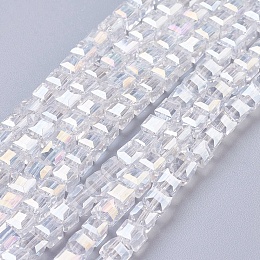 Honeyhandy Electroplate Glass Beads Strands, AB Color Plated, Faceted, Cube, Clear AB, 4x4x4mm, Hole: 1mm