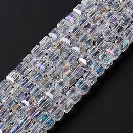 Honeyhandy Electroplate Glass Beads Strands, AB Color Plated, Faceted, Cube, Clear AB, 7~8x7~8x7~8mm, Hole: 1mm