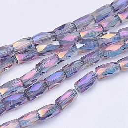 Honeyhandy Electroplate Transparent Glass Beads Strands, Full Rainbow Plated, Faceted, Column, Medium Purple, 5x3mm, Hole: 0.5mm, about 100pcs/strand, 19.4 inch