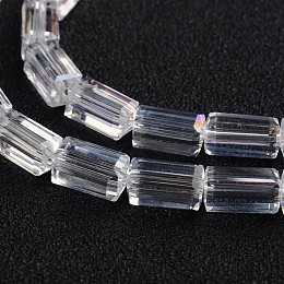 Honeyhandy AB Color Plated Faceted Cuboid Electroplate Glass Beads Strands, Clear AB, 8x4x4mm, Hole: 1mm, about 50pcs/strand, 16 inch