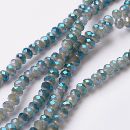 Honeyhandy Electroplate Glass Beads Strands, Full Rainbow Plated, Faceted, Rondelle, Gray, 4~4.5x3mm, Hole: 0.5mm, about 130~135pcs/strand, 15.5~16 inch(39~40cm)