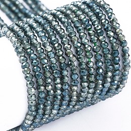 Honeyhandy Electroplate Glass Beads Strands, Half Plated, Faceted, Rondelle, Dark Slate Gray, 2x1.5mm, Hole: 0.6mm, about 235~247pcs/Strand, 14.57~14.76 inch(37~37.5cm)