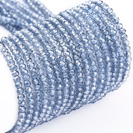 Honeyhandy Electroplate Glass Beads Strands, Pearl Luster Plated, Faceted, Rondelle, Light Steel Blue, 2x1.5mm, Hole: 0.6mm, about 235~247pcs/Strand, 14.57~14.76 inch(37~37.5cm)