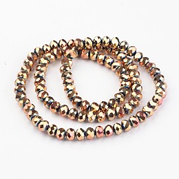 Honeyhandy Electroplate Glass Bead Strands, Faceted, Rondelle, Rose Gold Plated, 6x4mm, Hole: 1mm, about 100pcs/strand, 15.7 inch