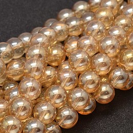 Honeyhandy Full Rainbow Plated Round Glass Beads Strands, PeachPuff, 10mm, Hole: 1mm, about 42pcs/strand, 15.4 inch