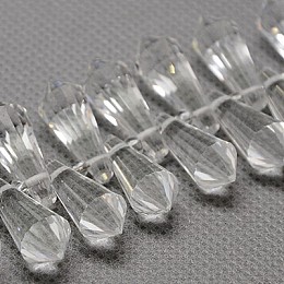 Honeyhandy Glass Beads Strands, Top Drilled Beads, Faceted, Teardrop, Clear, 19~21x8x8mm, Hole: 1mm