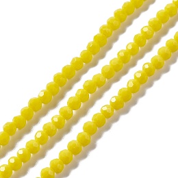 Honeyhandy Faceted Glass Beads Strands, Round, Yellow, 4mm, Hole: 1mm, about 99~107pcs/strand, 14.09~15.43''(35.8~39.2cm)