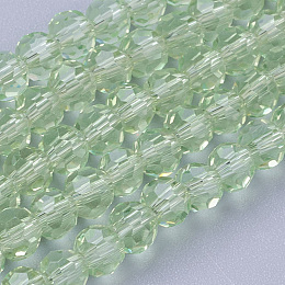 Honeyhandy Glass Beads Strands, Faceted, Round, Pale Green, 4mm, Hole: 1mm, about 98pcs/strand, 13.7 inch