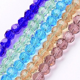 Honeyhandy Faceted Glass Round Bead Strands, Mixed Color, 4mm, Hole: 1mm, about 98pcs/strand, 13.7 inch