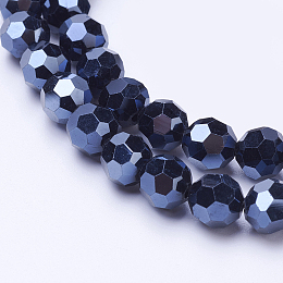 Honeyhandy Electroplate Glass Beads Strand, Full Plated, Faceted, Round, Hematite Plated, 6mm, Hole: 1.2mm, about 88~91pcs/strand, 19.49 inch~20.08 inch(49.5~51cm)