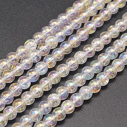 Honeyhandy Electroplate Synthetic Crackle Quartz Bead Strands, Round AB Color Plated, Clear AB, 8mm, Hole: 1mm, about 50pcs/strand, 15.7 inch