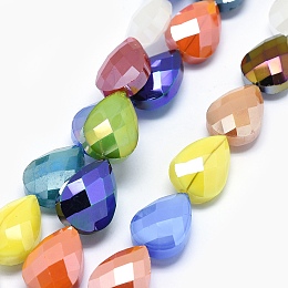 Honeyhandy Electroplated Glass Beads Strands, Pearl Luster Plated, Faceted Teardrop, Mixed Color, 18x13x8mm, Hole: 1mm, about 20pcs/strand, 13.7 inch