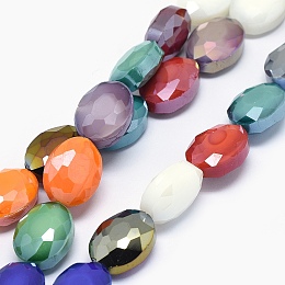 Honeyhandy Pearl Luster Plated Glass Beads Strands, Faceted Oval, Mixed Color, 16x12x7mm, Hole: 1mm, about 20pcs/strand, 11.8 inch