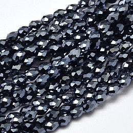 Honeyhandy Faceted Teardrop Full Plated Electroplate Glass Beads Strands, Hematite Plated, 5x3mm, Hole: 1mm, about 100pcs/strand, 17.7 inch~19.6 inch