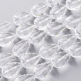 Honeyhandy Glass Bead Strands, Faceted, Drop, Clear, 28x17~18mm, Hole: 2mm, 8pcs/strand, 8 inch(21cm)