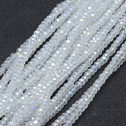 Honeyhandy Electroplate Glass Beads Strands, AB Color Plated, Faceted, Rondelle, Clear AB, 2.5x1.5mm, Hole: 0.5mm, about 197~201pcs/strand, 12.9 inch(33cm)