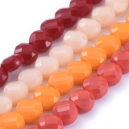 NBEADS Glass Beads Strands, Faceted, Flat Round, Mixed Color, 6x4mm, Hole: 1.2mm; about 98pcs/Strand, 22"(53.5cm)