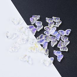 Honeyhandy Electroplate Transparent Glass Beads, AB Color Plated, Butterfly, Clear AB, 14.5x8x3.5mm, Hole: 0.8mm