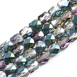 Electroplate Transparent Glass Beads Strands, AB Color Plated, Faceted, Column, Dark Slate Blue, 5.5x5mm, Hole: 1.2mm, about 99pcs/strand, 21.85 inch(55.5cm)